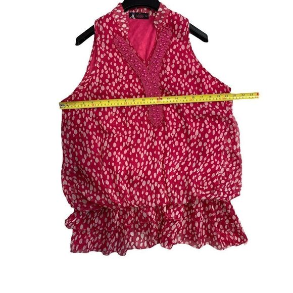 Model France Pink Polka Dot and Ruffles Sleeveless Top - Picture 8 of 8